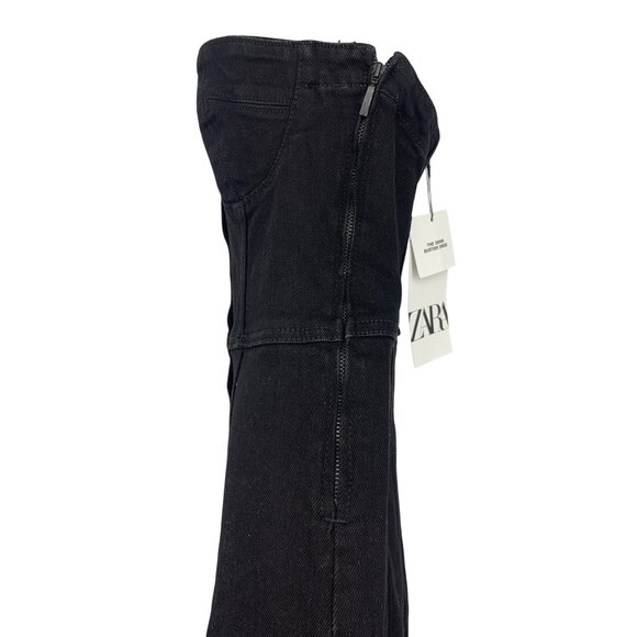 Zara Small Black Denim Bustier Dress Strapless Button Midi Women Jean NWT New - Picture 4 of 10